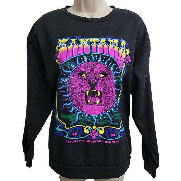 Carlos Tops - Small Carlos Santana Pullover Crewneck Woodstock 1969 Purple Lion